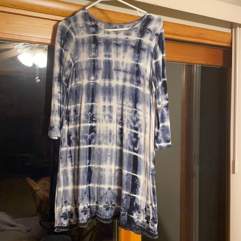 Blue tie-dye 3/4 sleeve dress, Alya